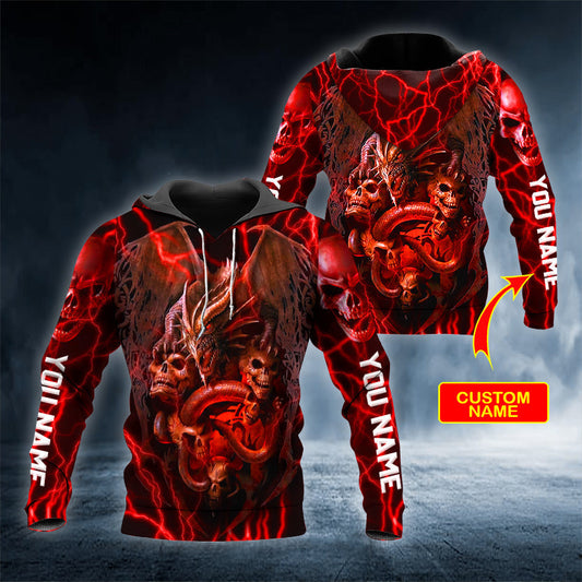 Red Bronze Dragons Skull Personalized 3D All Over Printed Unisex Hoodie US Size