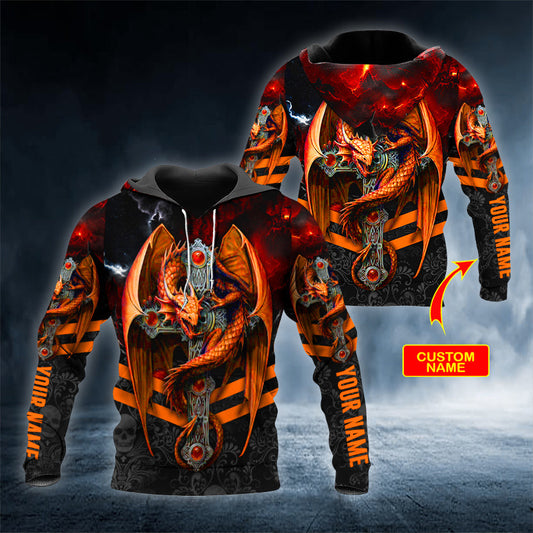 Fire Winged Dragon On Cross Skull Personalized 3D All Over Printed Unisex Hoodie US Size