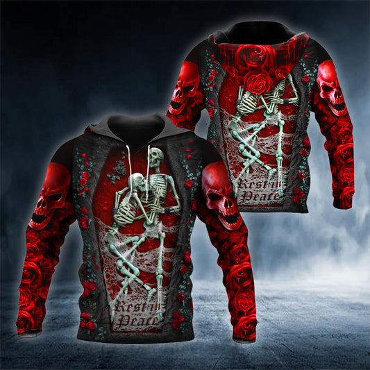 Best In Deace Couple Skull 3D All Over Printed US Unisex Size Hoodies