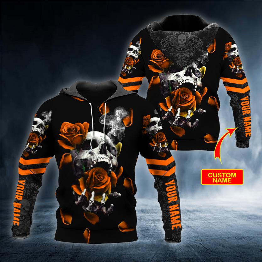 Orange Rose Skull Personalized 3D All Over Printed US Unisex Size Hoodies