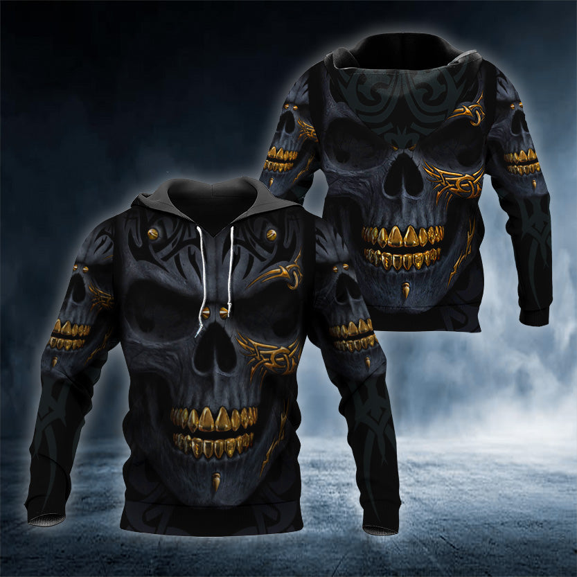 Black Gold Demon Skull 3D All Over Printed Unisex Hoodie US Size