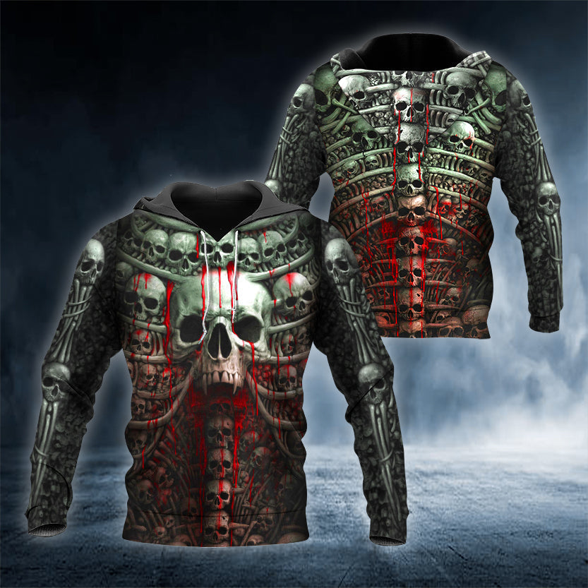 Gothic Death Ribs Skull 3D All Over Printed Unisex Hoodie US Size