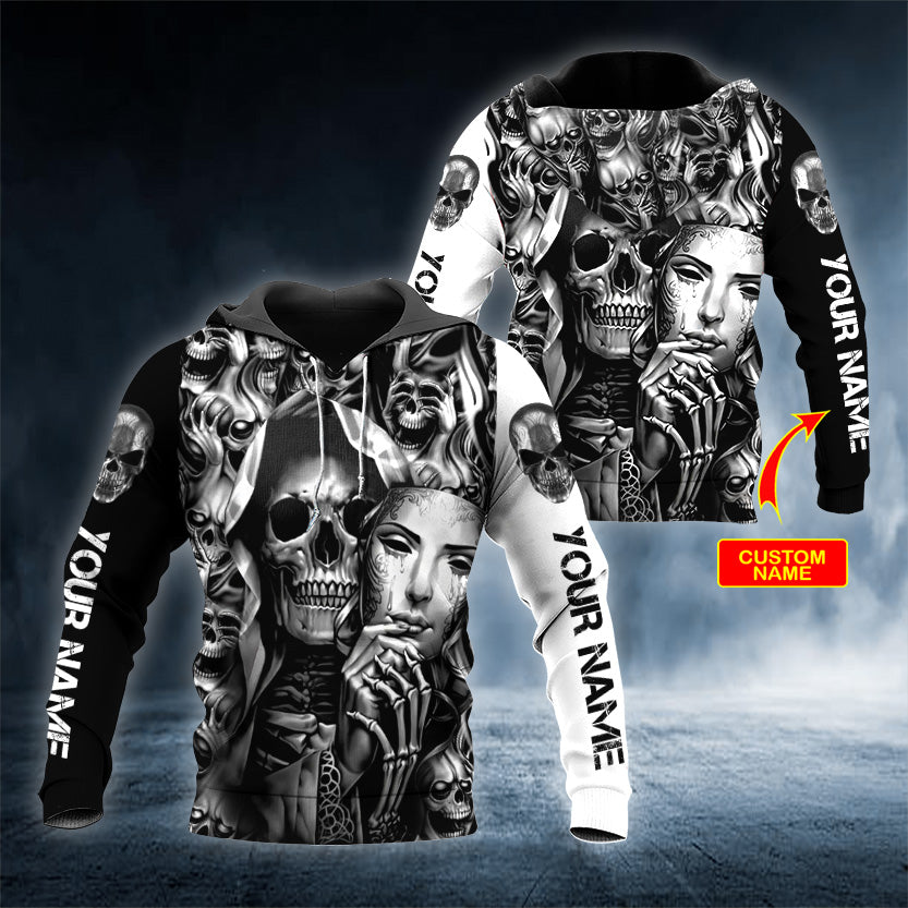 Black White Sacred Reaper Skull Personalized 3D All Over Printed Unisex Hoodie US Size