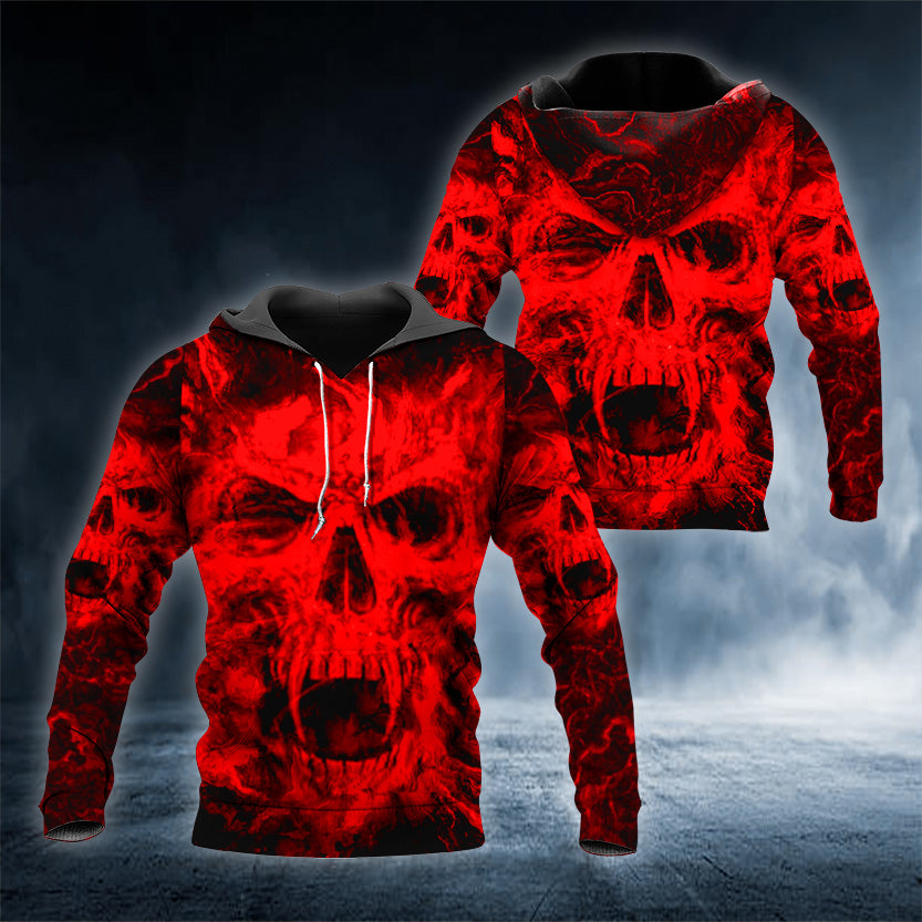 Red Stream Skull 3D All Over Printed Unisex Hoodie US Size