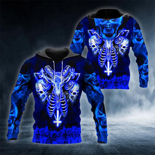 Blue Heart Skull 3D All Over Printed US Unisex Size Hoodies