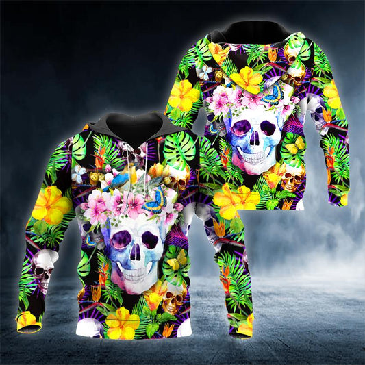 Water Color Flower Skull 3D All Over Printed US Unisex Size Hoodies