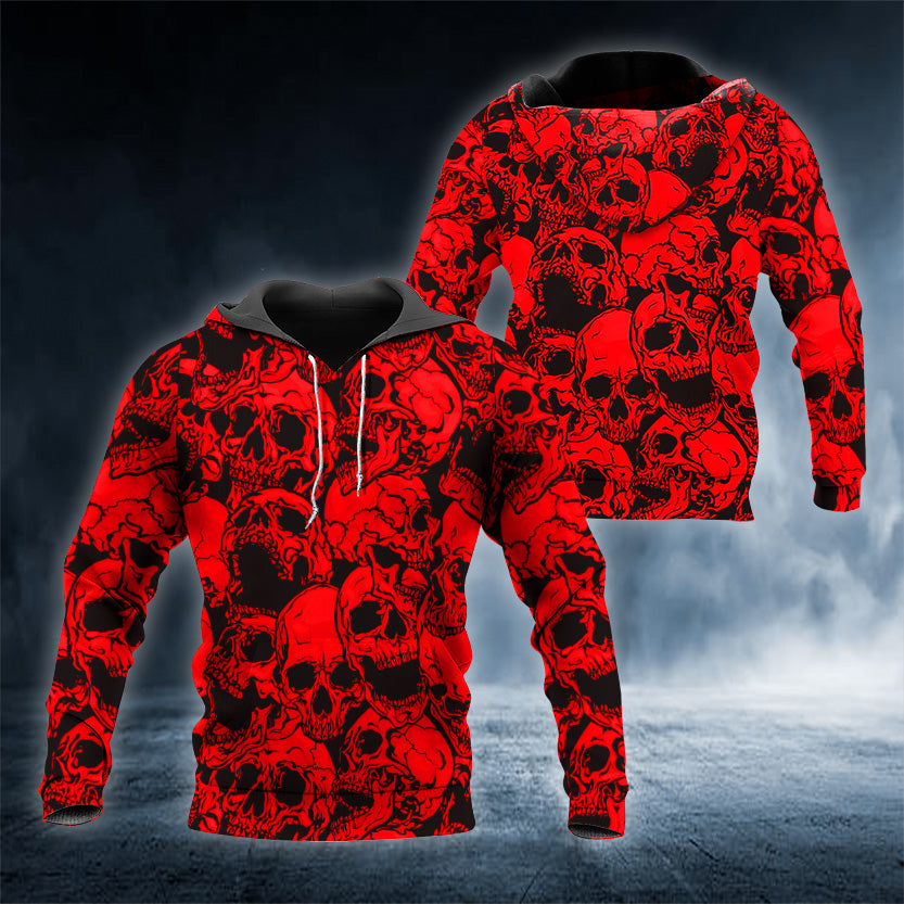 Black Red Creepy Skull 3D All Over Printed Unisex Hoodie US Size