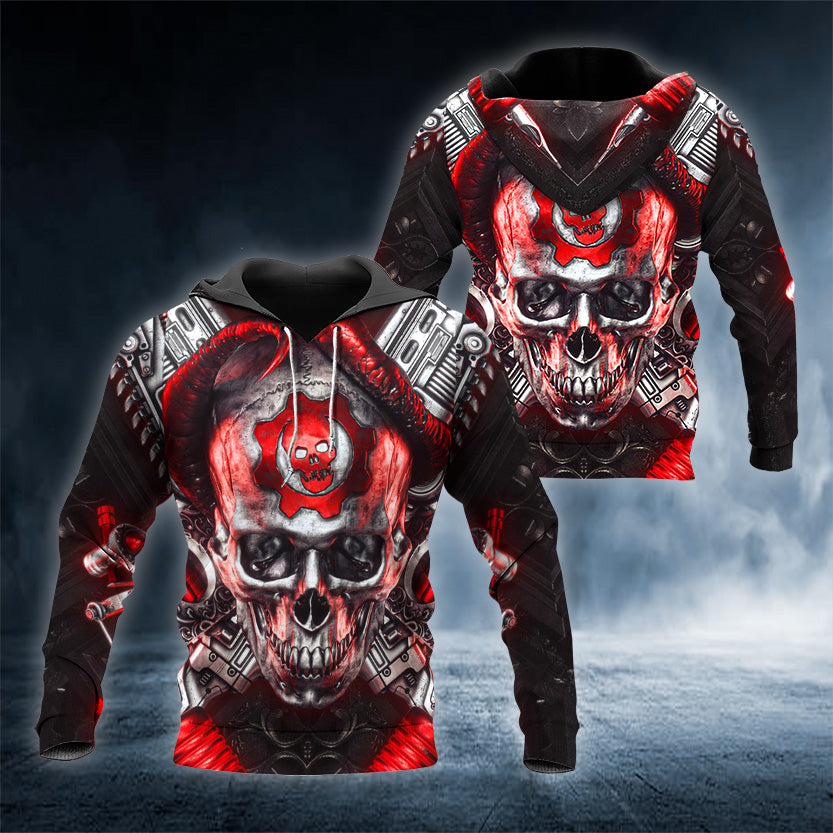 Just Funky Gear Of War Skull 3D All Over Printed Unisex Hoodie US Size