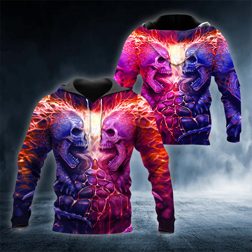 Violet Pink War Skull 3D All Over Printed Unisex Hoodie US Size