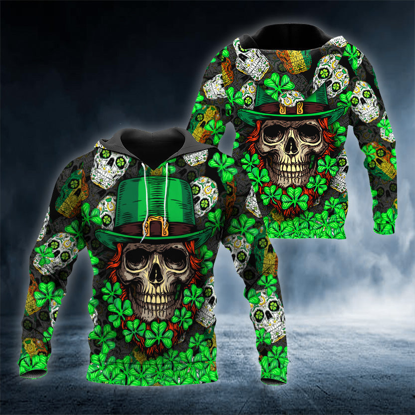 Fluky Saint Patrick's Day Skull 3D All Over Printed Unisex Hoodie US Size