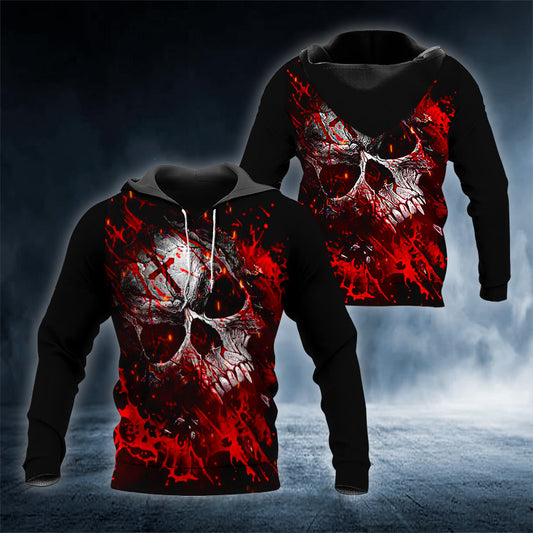 Bloodthirsty Cross Religion Long Skull 3D All Over Printed Unisex Hoodie US Size