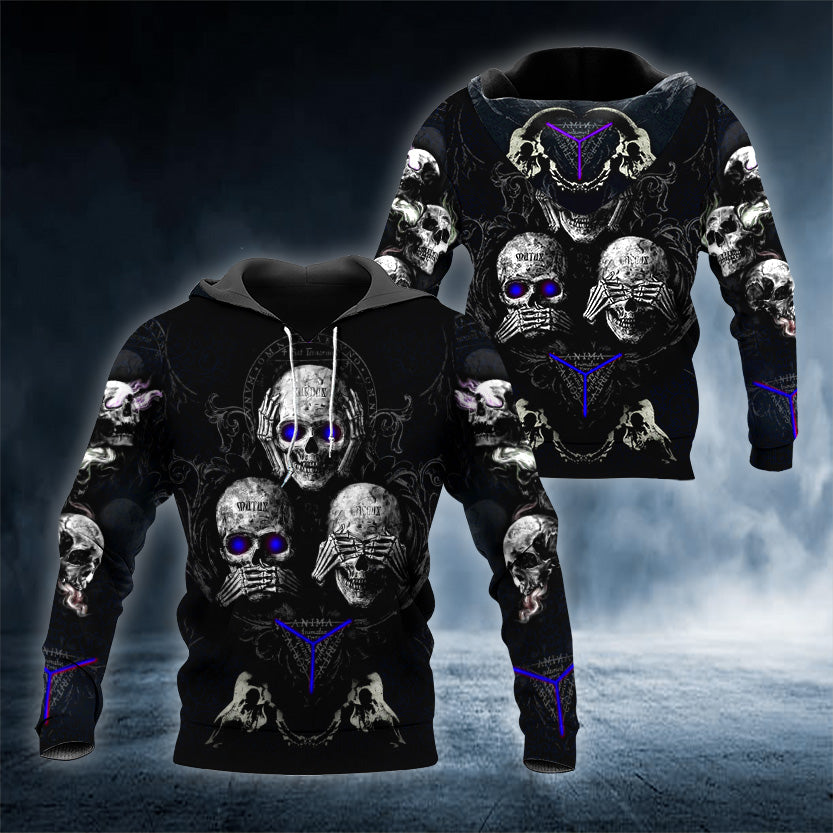 See Hear Speak No Evil Skull 3D All Over Printed Unisex Hoodie US Size