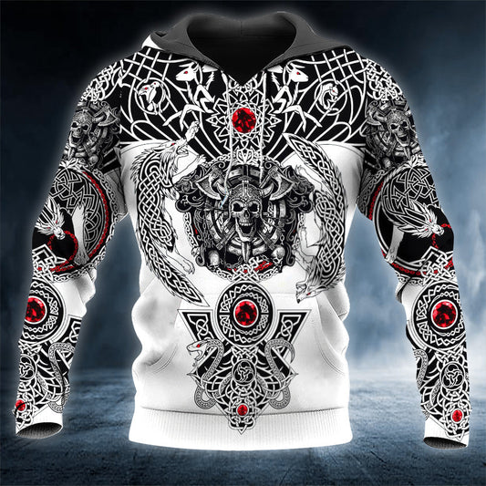 Nordic King Skull Viking 3D All Over Printed Unisex Hoodie US Size