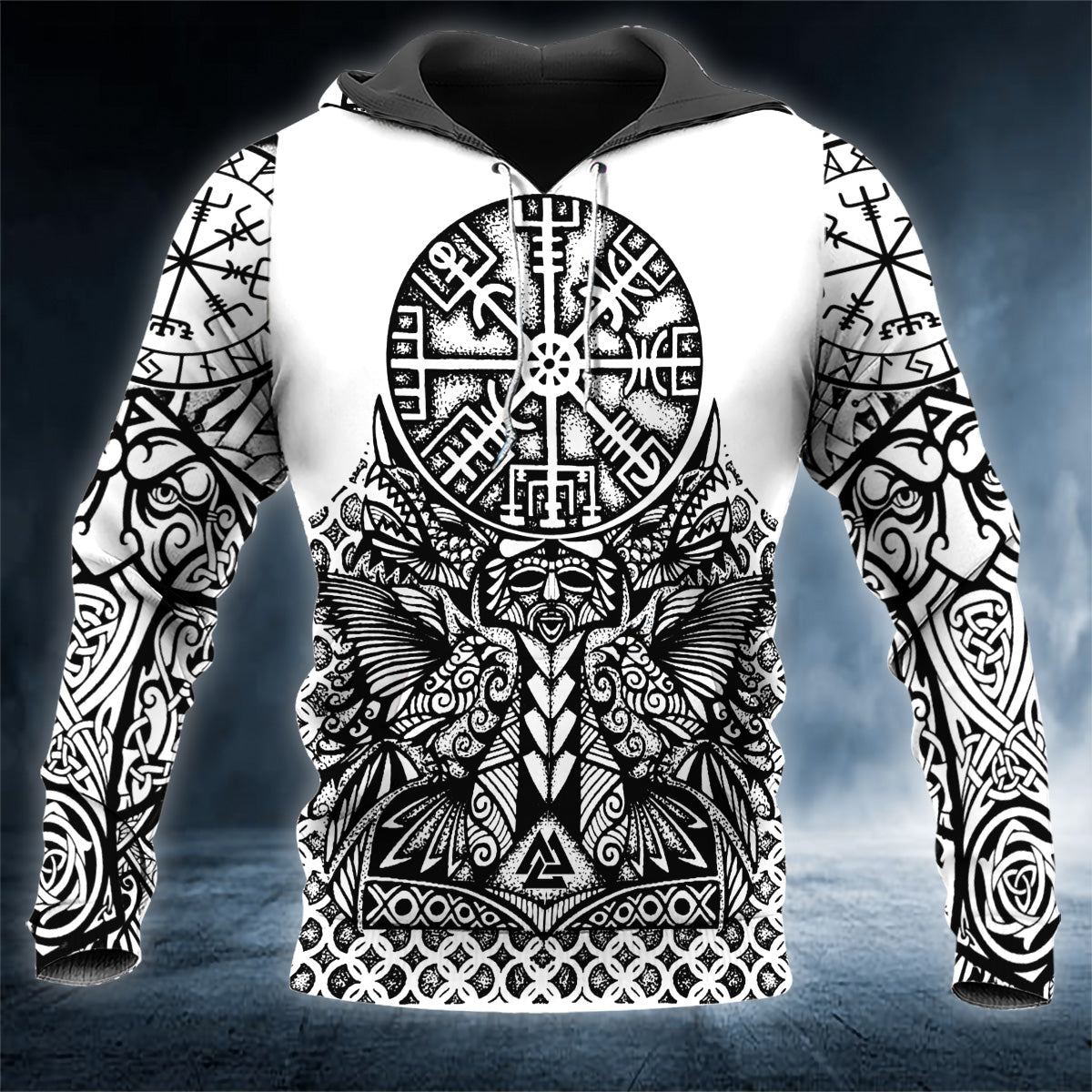 Black And White Nordic Viking Tattoo 3D All Over Printed Unisex Hoodie US Size