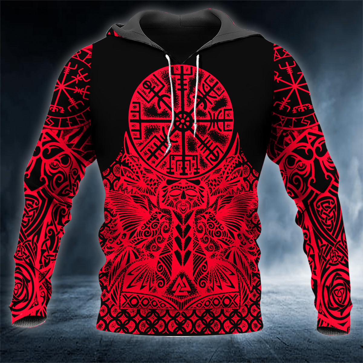 Red And Black Nordic Viking Tattoo 3D All Over Printed Unisex Hoodie US Size