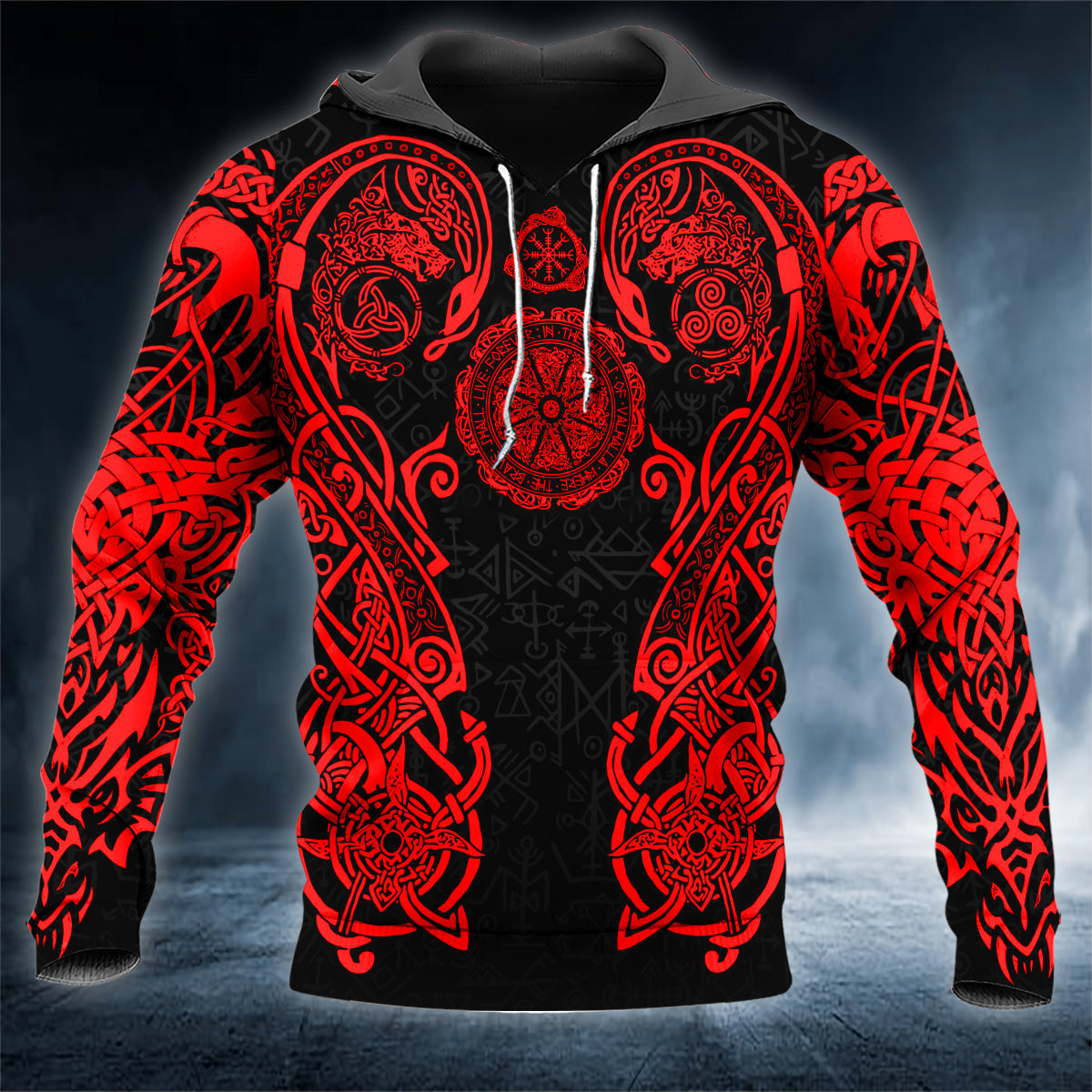 Red And Black Halls Of Valhalla Viking Tattoo 3D All Over Printed Unisex Hoodie US Size