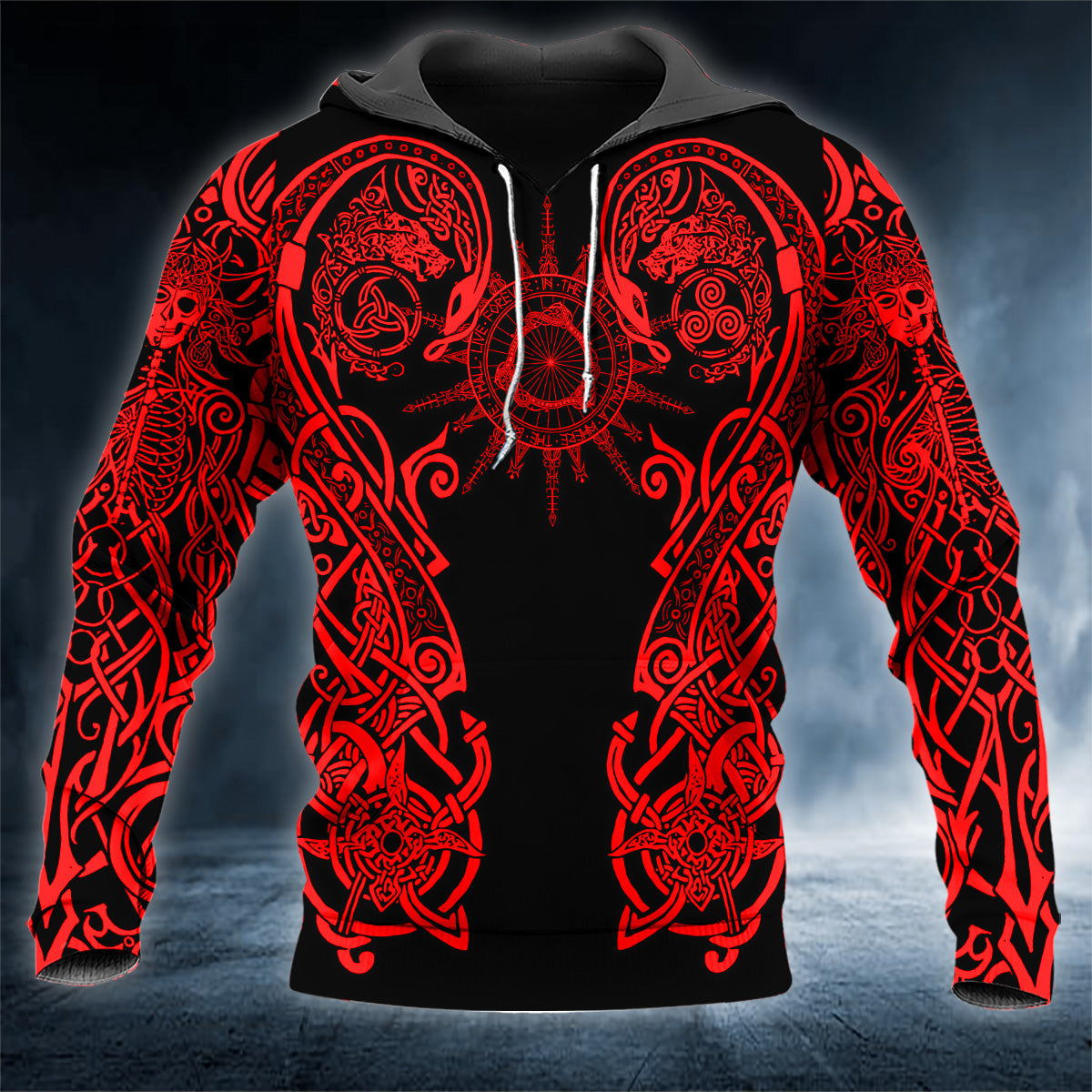 Norse Mythology Viking Red Tattoo 3D All Over Printed Unisex Hoodie US Size