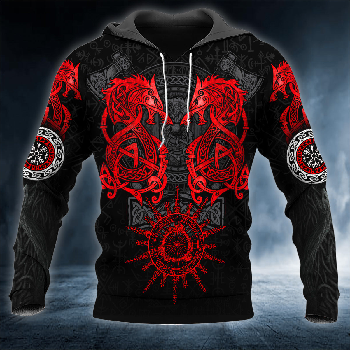 Norse Fenrir Wolf Viking Red Tattoo 3D All Over Printed Unisex Hoodie US Size