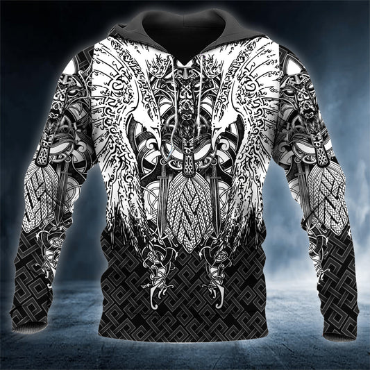 White Huginn Muninn Norse Myth Tattoo 3D All Over Printed Unisex Hoodie US Size