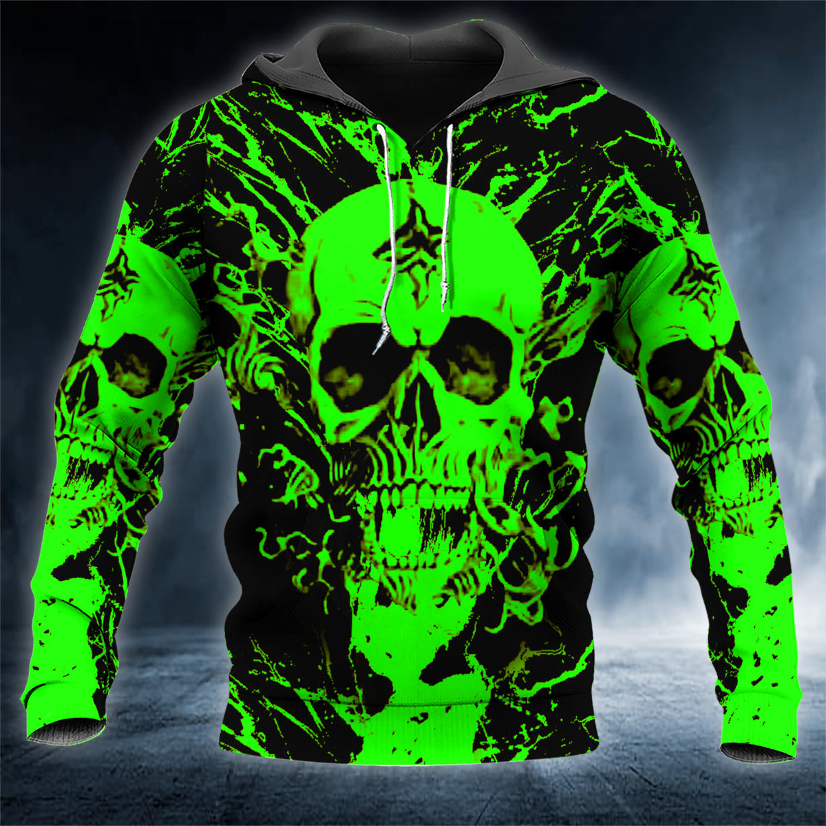 Spooky Neon Green Skull 3D All Over Printed Unisex Hoodie US Size