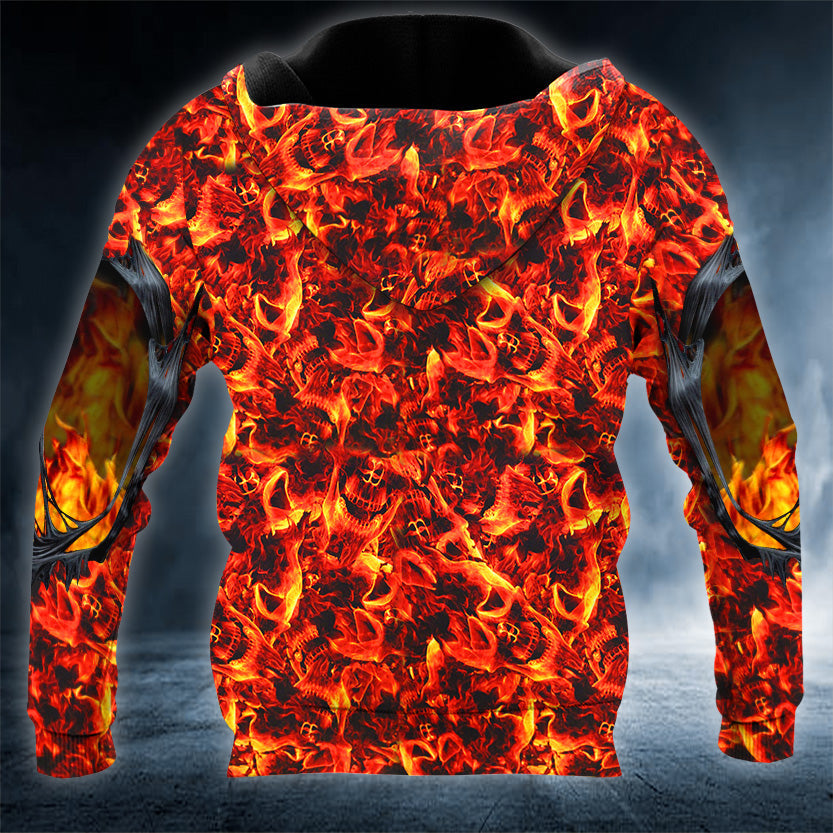 Skeleton Crawling Out Of Hell Skull 3D All Over Printed Unisex Hoodie US Size