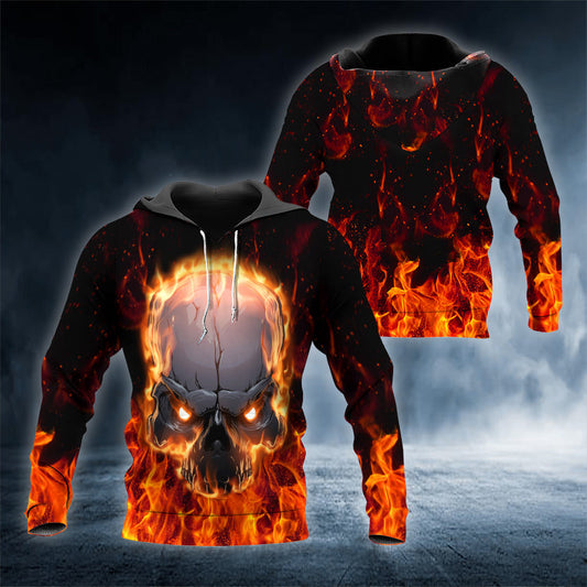 Face To Face With Fire Skull 3D All Over Printed Unisex Hoodie US Size