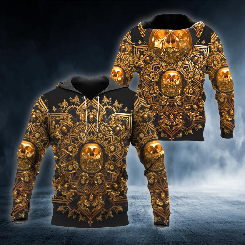 Gold Mandala Skull 3D All Over Printed US Unisex Size Hoodie