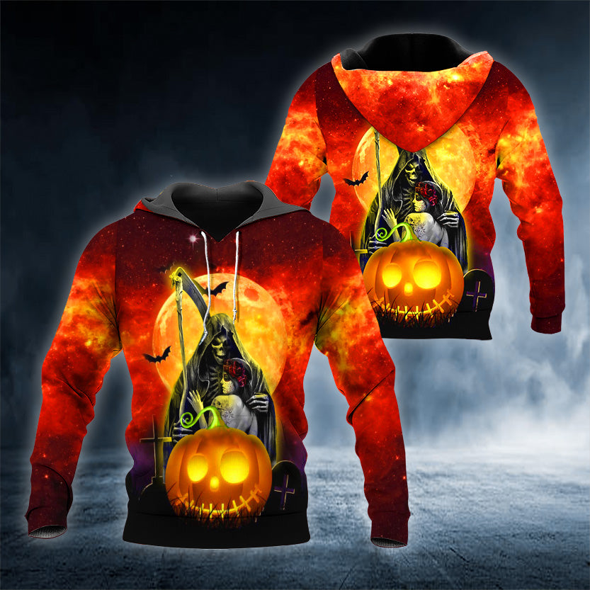 Halloween Forbidden Love Reaper Skull 3D All Over Printed Unisex Hoodie US Size