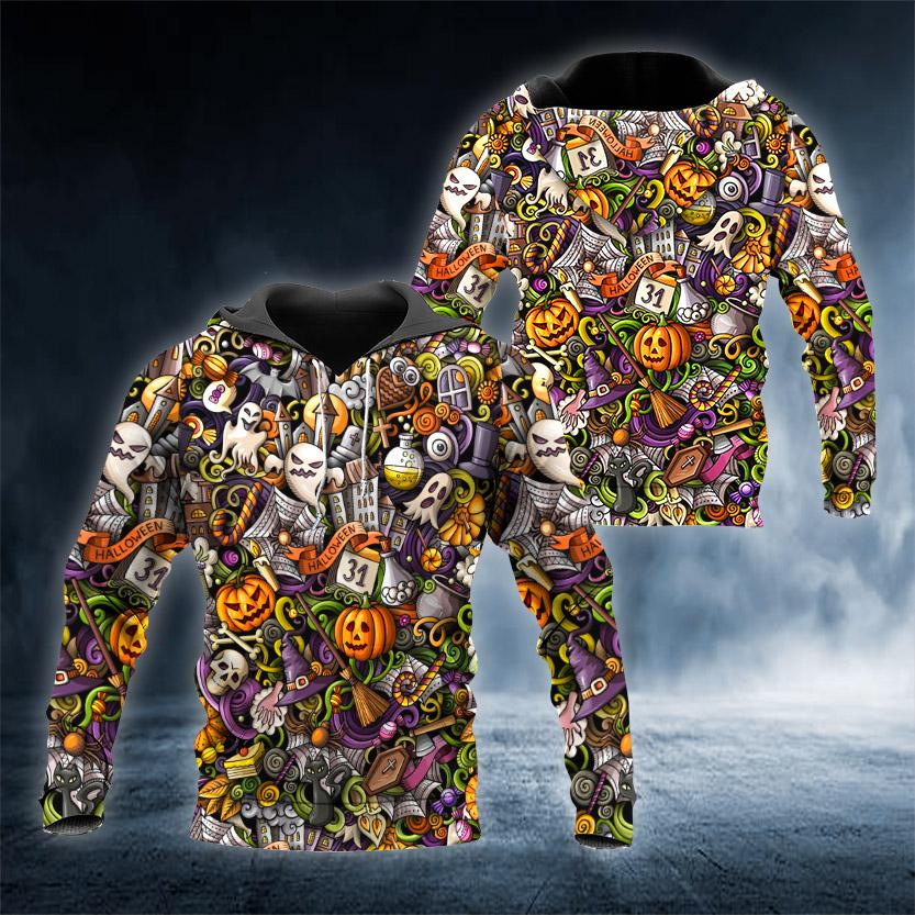 Halloween Pattern Skull 3D All Over Printed US Unisex Size Hoodie