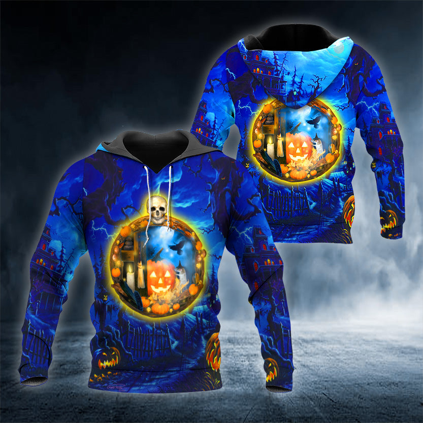 Halloween Moon Skull 3D All Over Printed Unisex Hoodie US Size