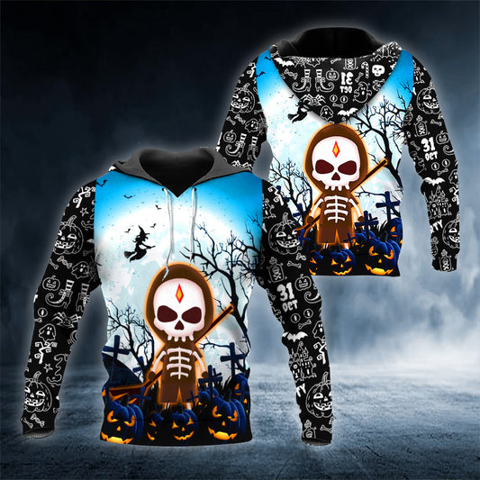 Ghost Halloween Skull 3D All Over Printed Unisex Hoodie US Size