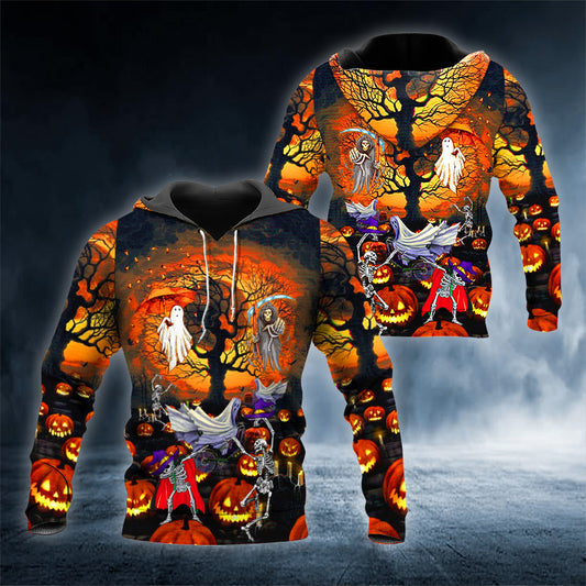 Happy Halloween Skull 3D All Over Printed Unisex Hoodie US Size