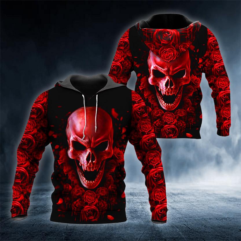 Ghost Rose Blood Skull 3D All Over Printed US Unisex Size Hoodie