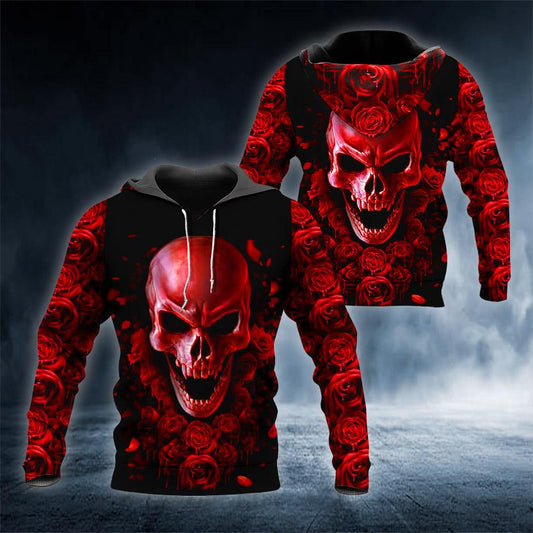 Ghost Rose Blood Skull 3D All Over Printed US Unisex Size Hoodie