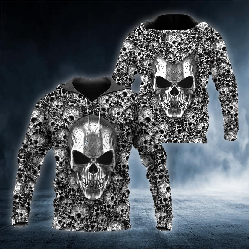 Pattern Silver Head Skull 3D All Over Printed US Unisex Size Hoodie