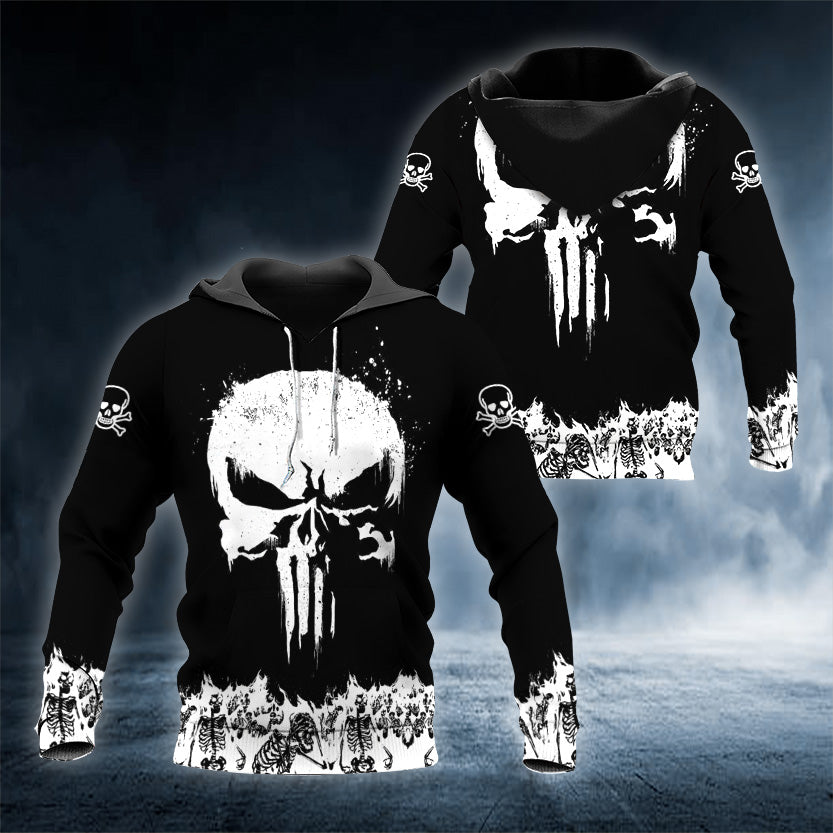 Black White Punisher Skull 3D All Over Printed Unisex Hoodie US Size