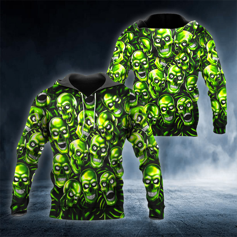 Halloween Pattern Blue Skull 3D All Over Printed Unisex Hoodie US Size