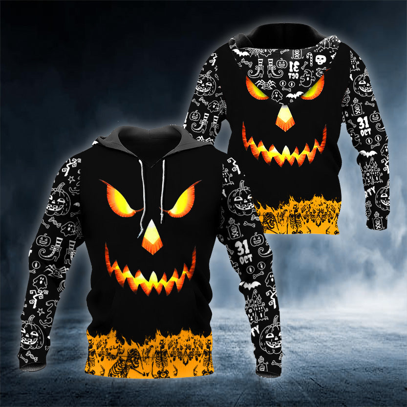 Happy Halloween Face Skull 3D All Over Printed Unisex Hoodie US Size