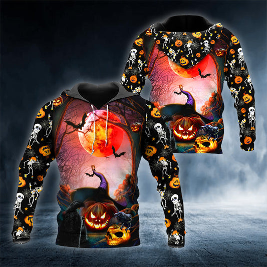 Happy Halloween Skull 3D All Over Printed Unisex Hoodie US Size