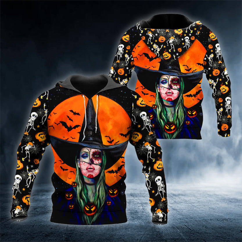 Witches Halloween Skull 3D All Over Printed Unisex Hoodie US Size