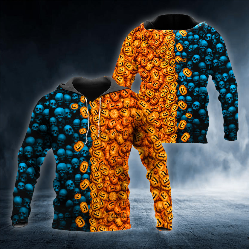 Pattern Pumpkin Halloween Skull 3D All Over Printed Unisex Hoodie US Size