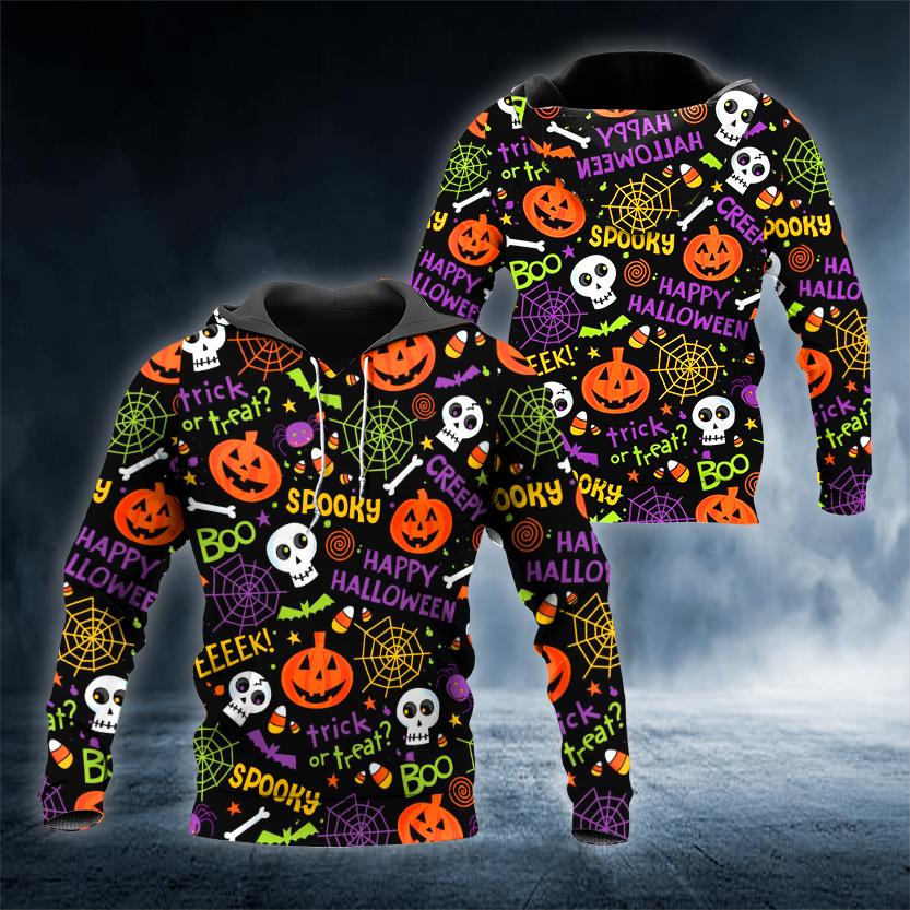 Pattern Pumpkin Happy Halloween Skull 3D All Over Printed US Unisex Size Hoodie