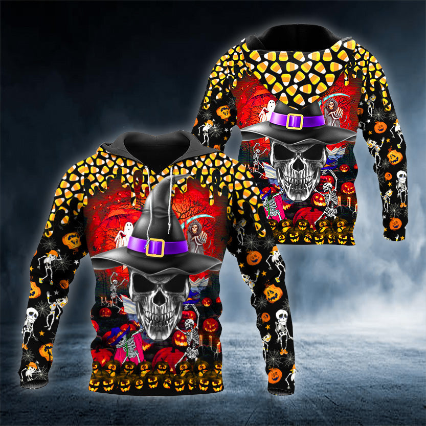 Witches Party Halloween Skull 3D All Over Printed Unisex Hoodie US Size