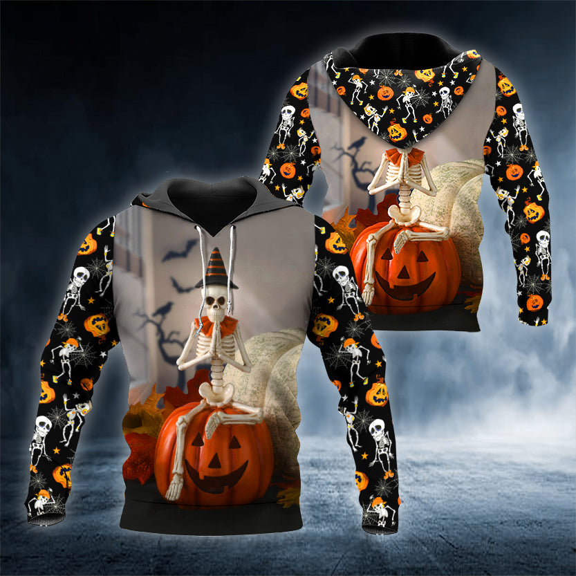 Halloween Pumkin Pray Skull 3D All Over Printed Unisex Hoodie US Size