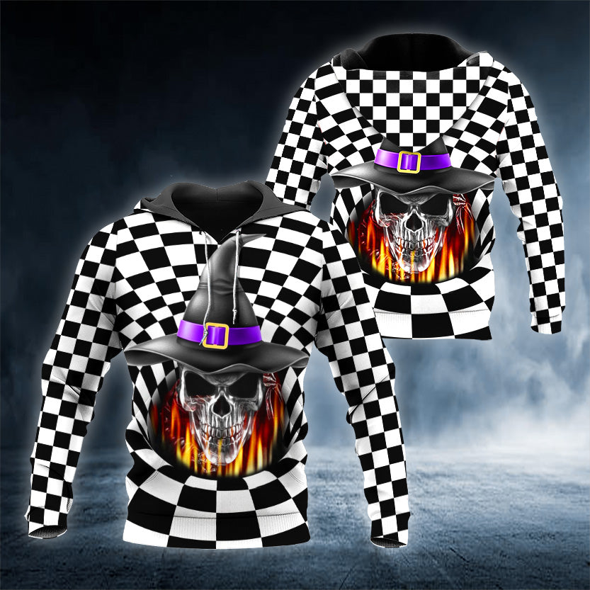 Halloween Witches Silver Skull 3D All Over Printed Unisex Hoodie US Size