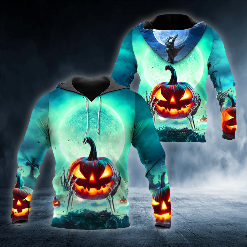 Halloween Pumpkin Skull 3D All Over Printed Unisex Hoodie US Size