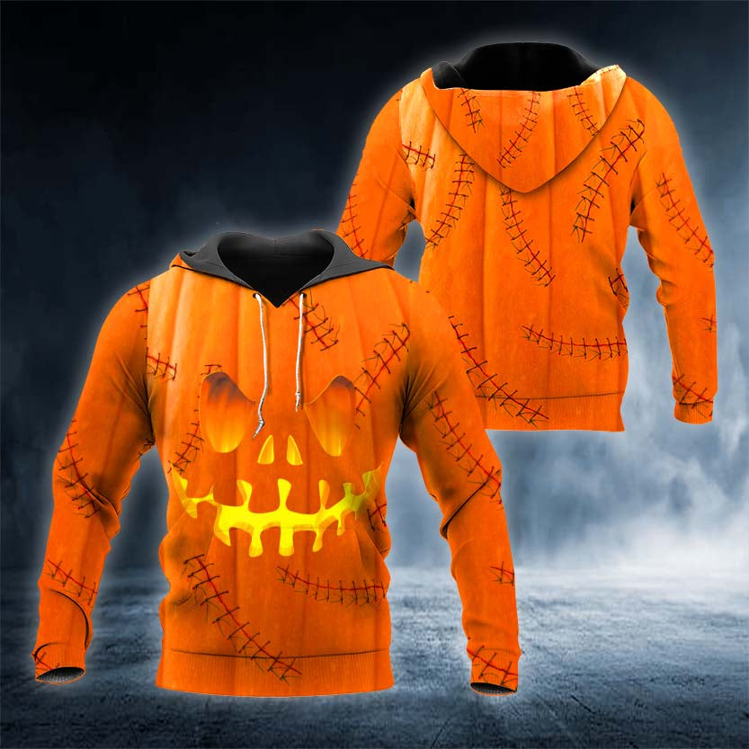 Pumpkin Smile Skull 3D All Over Printed Unisex Hoodie US Size