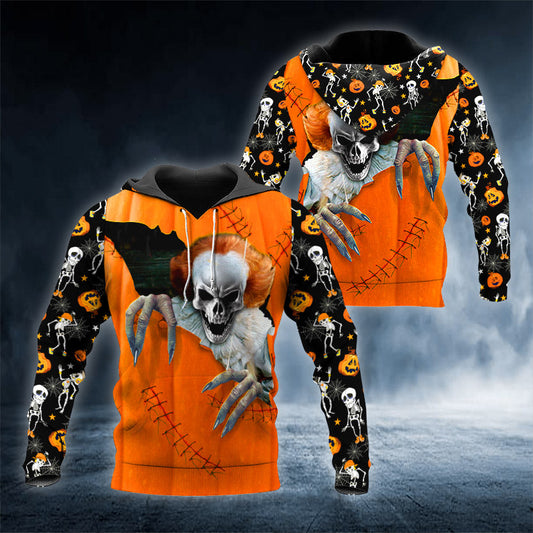 Ghost Clown Inside Pumpkin Skull 3D All Over Printed Unisex Hoodie US Size