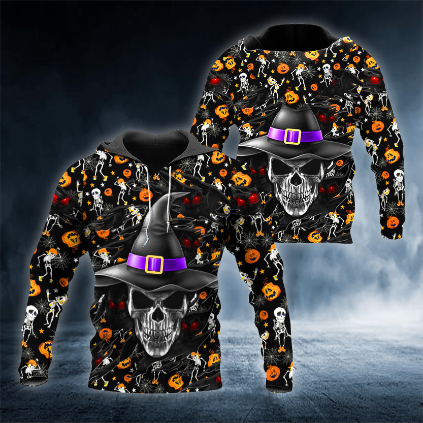 Witches Pattern Pumpkin Skull 3D All Over Printed Unisex Hoodie US Size