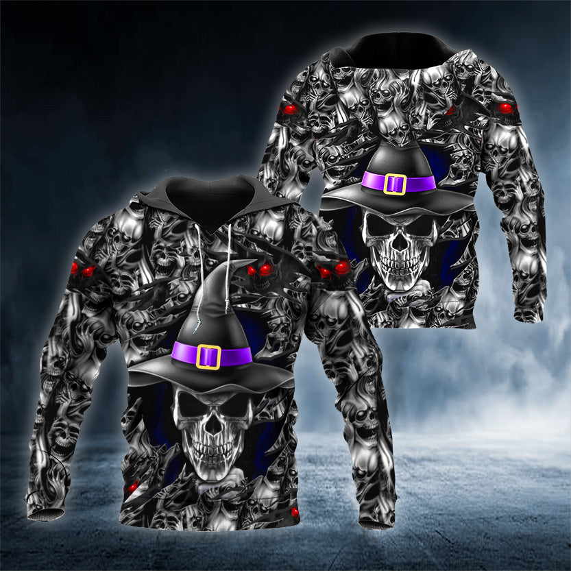 Silver Witches Skull 3D All Over Printed Unisex Hoodie US Size